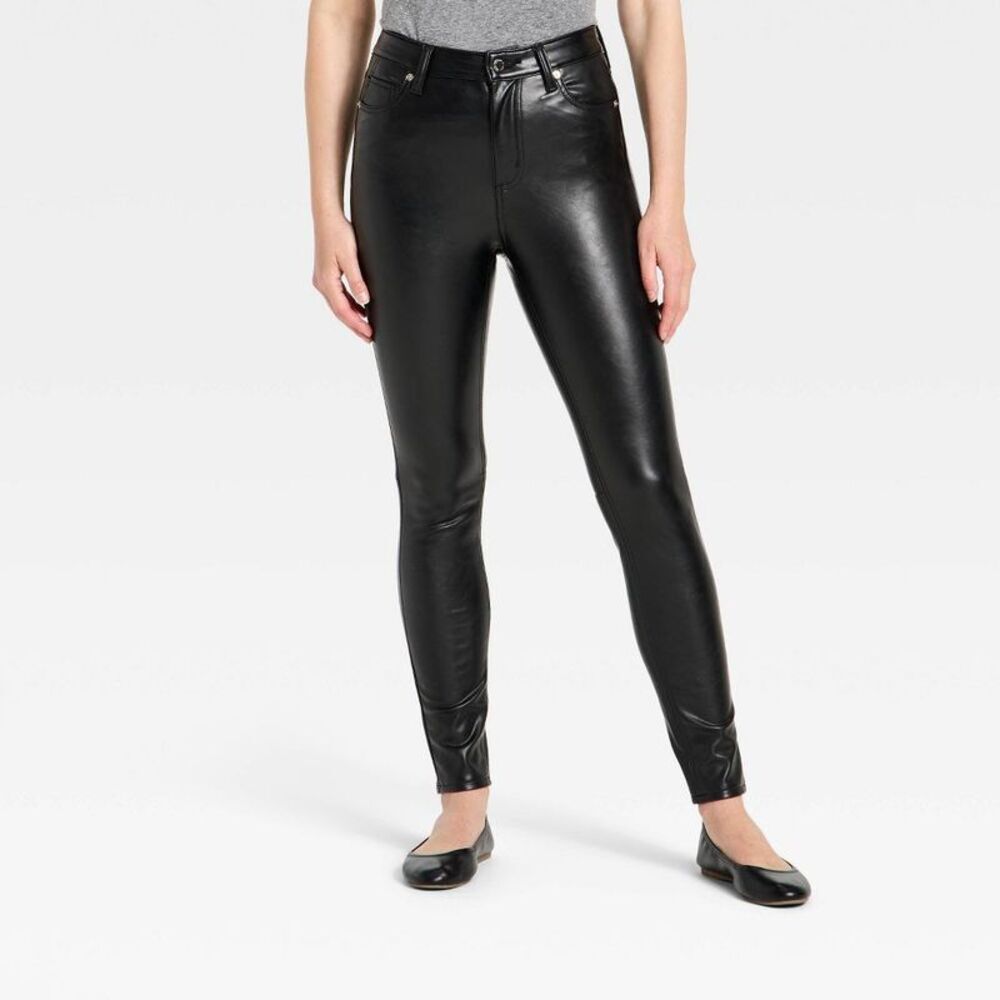 Women's Everyday High-Rise Skinny Faux Leather Pants - Universal Thread Black 14